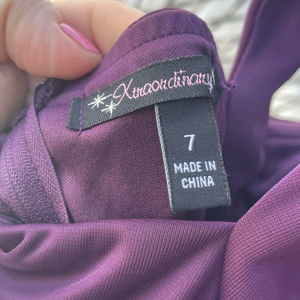 Rich purple formal wear cocktail A-line dress with beaded halter neckline sz 7 - Picture 3 of 7